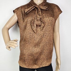Banana Republic Blouse Gold Animal Print Neck Bow Jersey Knit Sz S Career Office